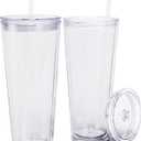 Maars Classic Acrylic Tumbler with Lid and Straw | 32oz Premium Insulated Iced Coffee Cups, Double Wall Reusable Plastic Cups - Clear, 2 Pack