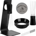 WDT Tools Espresso Puck Screen, 58mm Espresso Accessories Kit - 150μm Puck Screen Set, 0.25mm 316 Stainless Steel 8 Needles Coffee Distribution Stirrer, 58mm Portafilter Dosing Ring for Barista Black