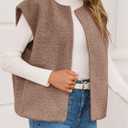 Yousify Womens Fuzzy Vest Cap Sleeve Crew Neck Knit Sweater Fall Casual Open Front Vest Outerwear (Large, Coffee)