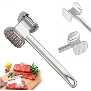 Heavy Duty Stainless Steel Meat Tenderizer Hammer - Double-Sided Metal Mallet Kitchen Tool - Good Grip, Reduce Cooking Time, Durable