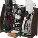 Golf Bag Storage Organizer for Garage, Premium Wooden 2 Golf Bags Rack with Drawer, Easy Assemble Golf Club Stand/Holder Suitable for Garage Home Simulator and Office (Black)