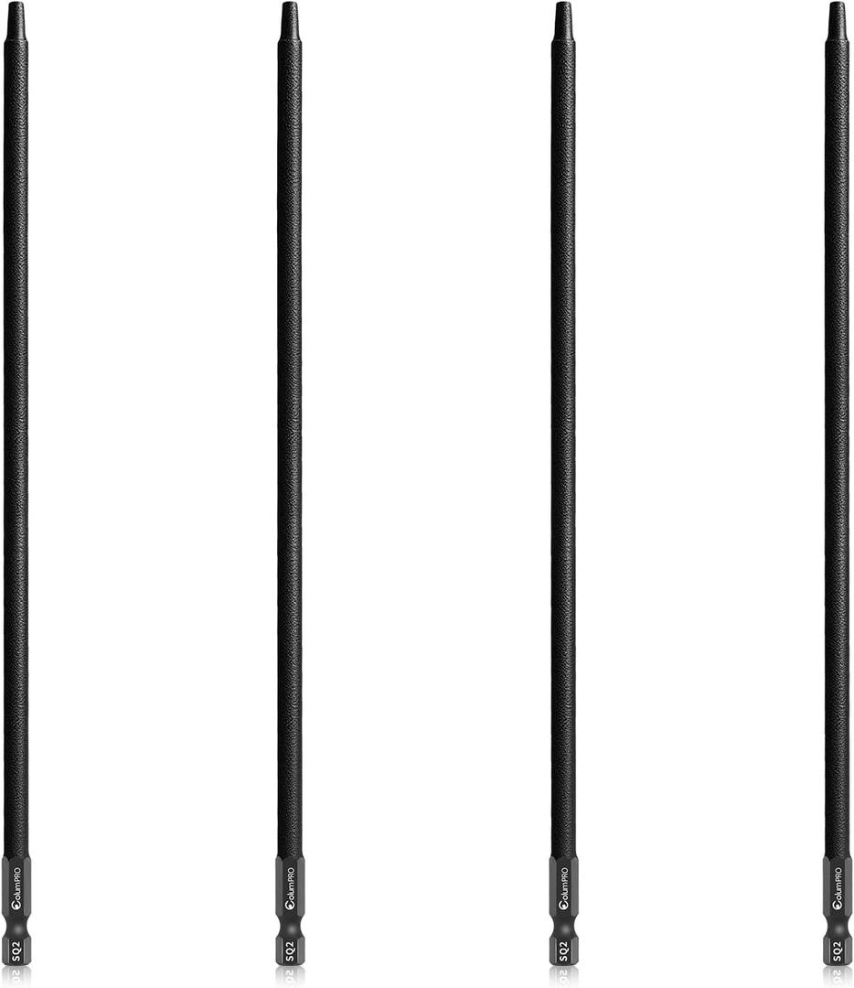 4PCS Robertson Square #2 Drive Bits, Premium S2 Alloy Steel 2 Square Drill Bits, Size SQ2, 1/4 Inch Hex Shank, 9 inch Long