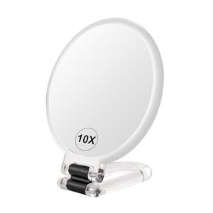 BOOMIBOO 1X/10X Magnifying Handheld Mirror Double Sided, Foldable Travel Makeup Mirror, Adjustable Rotation Pedestal Hand/Hanging/Desk Vanity Mirror-Clear