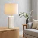 21" Modern Ceramic Table Lamp Set of 2 for Bedroom, Touch Control White Desk Lamps for Living Room, Farmhouse Bedside Lamps for Nightstand, End Table Lamps for Dorm Beige, Bulbs Not Included