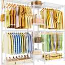 Ulif E4 Clothes Rack, Heavy-Duty Garment Rack, Metal Freestanding Clothing Organization Storage System Can Be L-shaped with Shelves and Hangers, Max Load 962lbs, 71.6" W x 14.5" D x 79.3" H, White