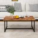 Coffee Table Rectangular Center Table for Living Room Open Space Side Table with Metal Frame, Easy Assembly, Black+ Rustic Brown Wood Coffee Table, 35.4 x 17.7 x 16.5 inches