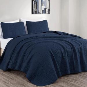 Chezmoi Collection Austin 3-Piece Oversized Bedspread Coverlet Set (Queen, Navy)