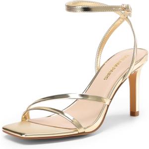 DREAM PAIRS Womens High Stilettos Heels Open Toe Square Sandals Ankle Strap Pumps Sexy Comfort Strappy Dress Shoes Party Wedding Heeled Sandals (7.5, Light Gold)