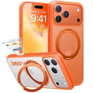 TORRAS Upgrade 360 Magnetic Stand for iPhone 17 PRO Case with Camera Control Button, Fit for MagSafe, Mil-Grade Protection, Slim Soft Edge Translucent Back for iPhone 17Pro 6.3 inch, Orange