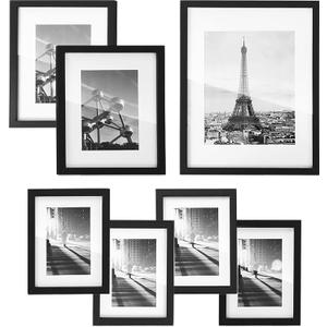 SONGMICS Picture Frames with 7 Mats, Set of 7 Collage Photo Frames, One 11x14, Two 8x10, Four 6x8 Frames, Hanging or Table Display, Glass, Black URPF37BK, 11*14 + 8*10 2 Pack + 6*8 4 Pack