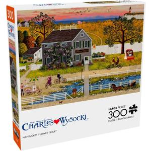 Buffalo Games - Charles Wysocki - Nantucket Flower Shop - 300 Piece Jigsaw Puzzle for Adults -Challenging Puzzle Perfect for Game Nights - Finished Size is 21.25 x 15.00