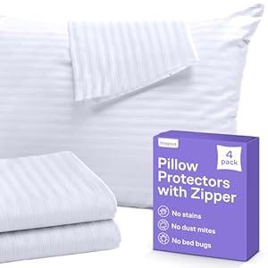 Set of 4 Pillow Protectors with Zipper Standard Size - 100% Resistant to Stains, Dust & Dirt - Washable Covers for Increased Pillow Lifespan