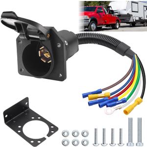 7 Pin Trailer Plug,7 Way RV Trailer Light Connector Socket, 7 Prong Trailer Plug Wiring Harness Adapter Quick Converter with Mounting Bracket,for RV,Camper,Truck,Trailer, 7 Blade Trailer Plug