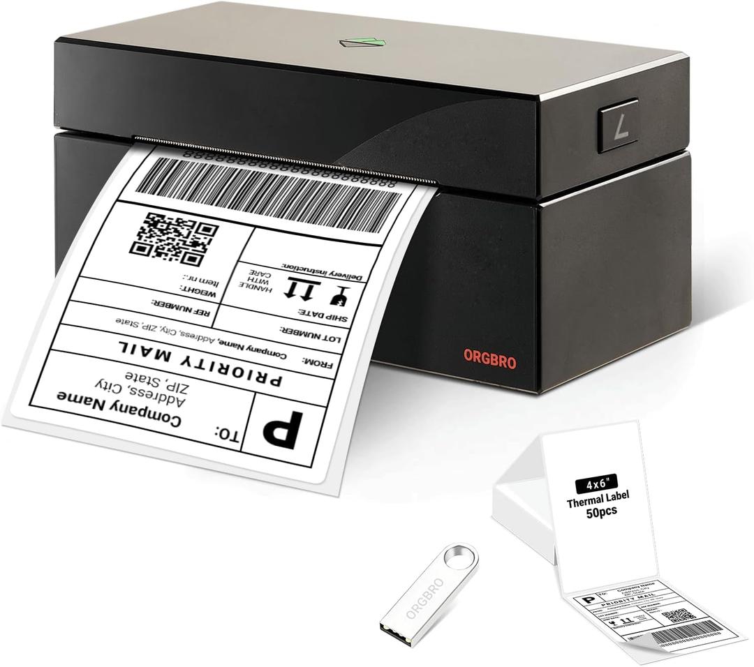 ORGBRO Z1 Shipping Label Printer, 4x6 Thermal Label Printer for Small Business, High Speed Sticker Maker for Commercial Grade Shipping Packages, Used for Amazon, Ebay, Shopify, USPS (USB Only) (Black)