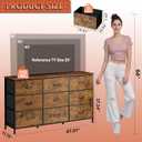 WLIVE 47''W Dresser for Bedroom, Dresser TV Stand for 45, 50, 55 inch TV, Wide Chest of Drawers with 9 Drawer, Large Entertainment Center, Fabric Dressers with Wood Top for Living Room, Rustic Brown, Regular Size