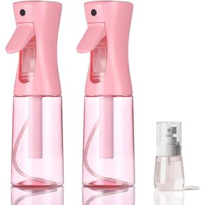 3 Pack Spray Bottles, 2-Pack Continuous Spray Bottles,Fine Water Mist Spray Bottles for Hair 6.8 OZ (200 ML) and 1oz 30ml Travel Spray Bottle Mister for Cleaning,Hairstyling,Plants,Barbers,Pink