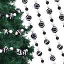 6.56 ft Black and White Christmas Ball Garland Peppermint Candy Christmas Tree Garland Shatterproof Glitter Beaded Vintage Hanging Decoration for Xmas Fireplace Mantel Holiday Party Decor
