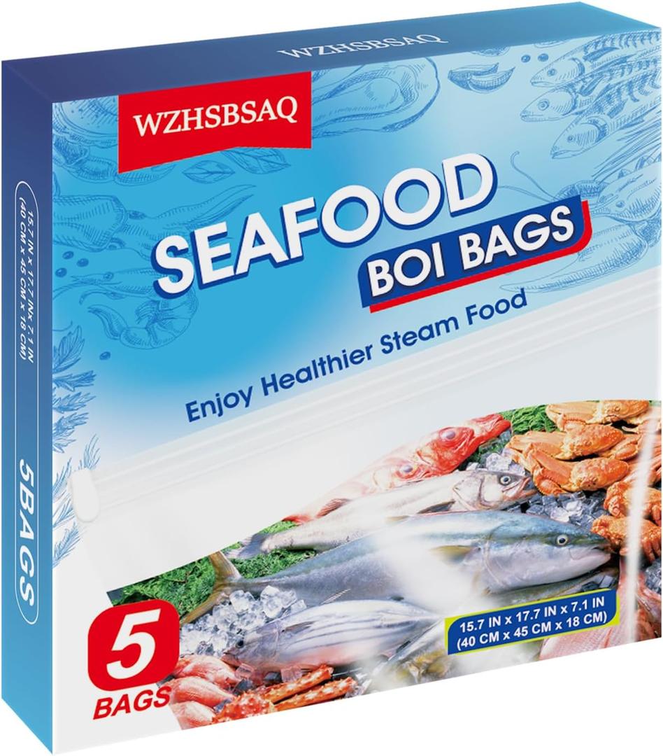 Seafood Boiling Bags Extra Large Boiling Bags for Fish, Crab, Shrimp and Vegetables - Cooking and Storage Bags, Extra Large 5pc, 17.7 in. x15.7 in.