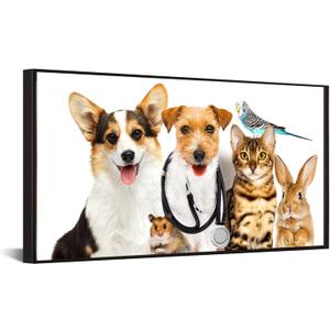 Modern Animal Wall Art Framed Canvas Dog Cat Rabbit Mouse Giclee Print, 36"L x 20"W