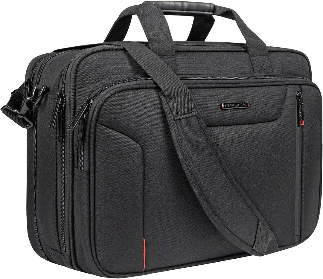 EMPSIGN Stylish Laptop Bag Briefcase, 17.3 Inch Laptop Case Expandable Messenger Bag for Men Water Repellent, RFID Blocking Office Carrying Shoulder Bag for Work Business Travel-Black (Large)