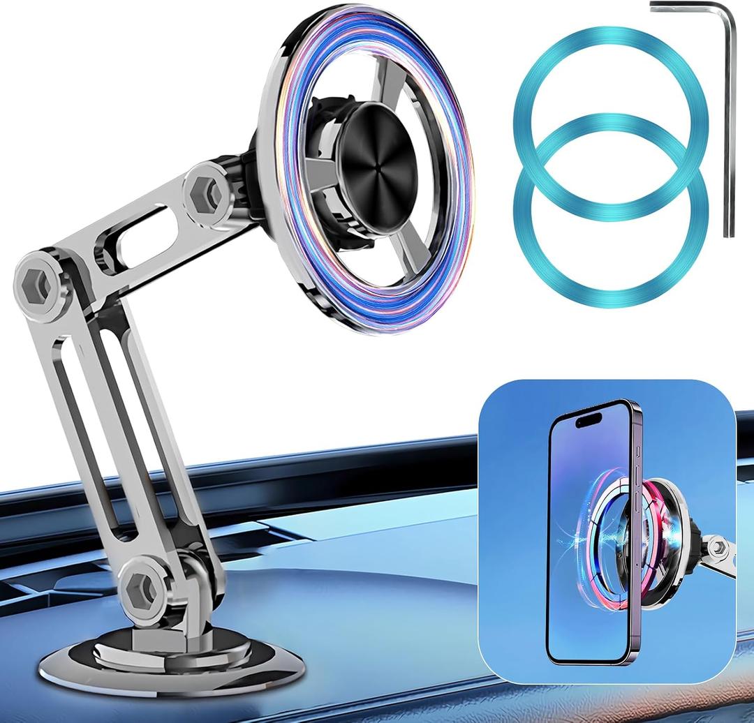 Universal 360 Pro Magnetic Car Phone Holder (2025) Super Strong Suction & Adjustable Phone Mount for All Mobile Phones, Hands-Free Viewing with Metal Ring, No Signal Interference