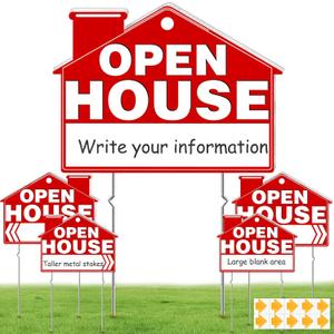 Remiawy Open House Signs for Real Estate, 5 Packs 17" x 13" Large Double Sided Yard Signs with Metal Stakes Weather Proof Open House Sign with Directional Arrows for Real Estate Agent Property Sale
