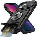 Vofolen for iPhone 13 Wallet Case with Card Holder [Store 2 Cards] + 360 Magnetic Ring Stand Dual Layer Heavy Duty Protective Shockproof Wallet Phone Case Cover for iPhone 13 for Women Men, Black