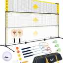 3-in-1 Portable Badminton, Volleyball & Pickleball Net Set for Adults, Adjustable Height 34"7 ft for Backyards or Beach, Outdoor Sports Combo with Carry Bag, Rackets, Paddles & Balls