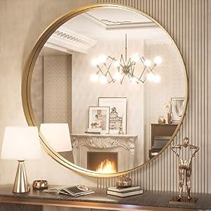 TokeShimi Round Gold Mirror 36 Inch Round Bathroom Mirror for Wall with Non-Rusting Aluminum Alloy Brushed Gold Matte Metal Frame Modern Circle Mirror Fit in Minimalist Multi Style Home Decor
