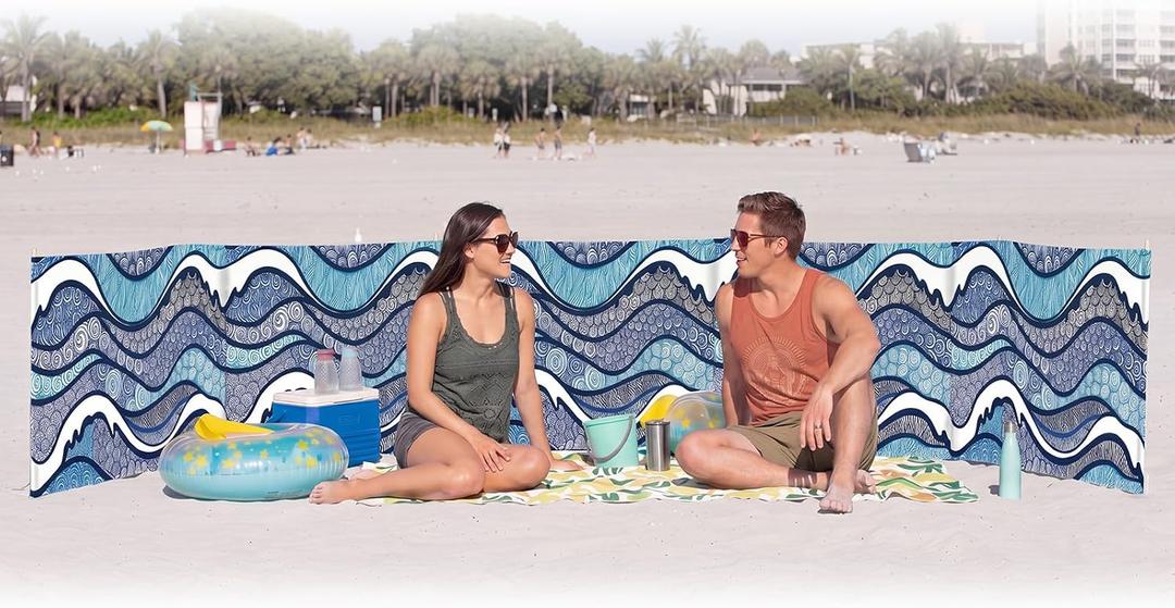 Cinnvoice 20ft Wave Beach Windscreen Set Long Privacy Screen with 6 Hardwood Poles Rubber Mallet and Carry Bag Portable Beach Windscreen Wind Blocker for Summer Outdoor Sand Wind Protection