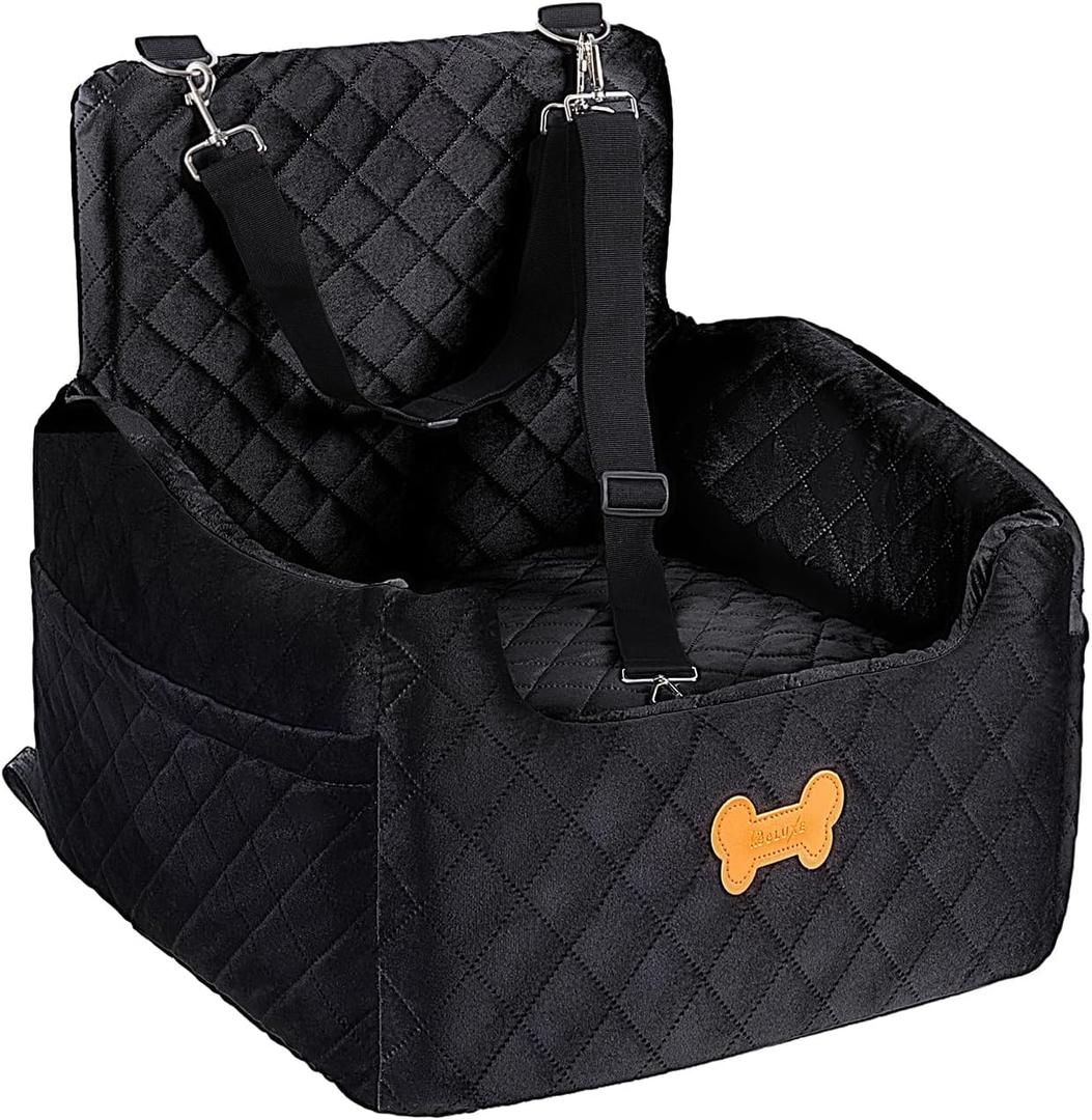 Dog Car Seat for Small Dogs, Dog Booster Seat Filling in Thick Memory Foam with 2 Safety Leashes and Storage Pocket, Suitable for Pet Under 30lb or 2 Puppies (Black)