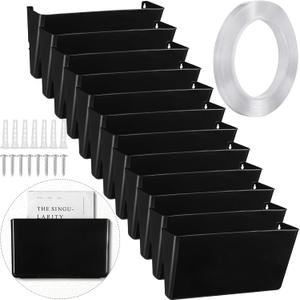 Tenceur 12 Pcs Plastic Single Pocket Wall Mount File Holder with Double Sided Adhesive Tape and Screws Wall File Hanging Folder Letter Paper Mail Organizer for Office Home Classroom(Black)