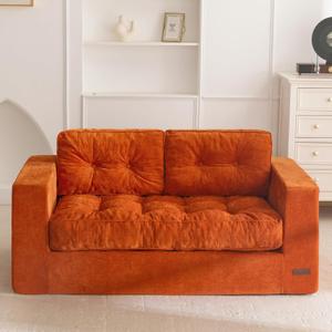 MAXYOYO Boneless Sofa Couch, Loveseat for Small Space, Tufted 2-Seater Floor Couch Bean Bag Chair for Living Room Bedroom Apartment, Sofa in a Box, No Assembly Needed, Orange