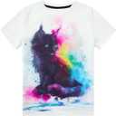 Girls Shirts Kids T Shirt Cat Print Tees Animal Graphic Clothes Short Sleeve  (8-9 Years, Cat Color Ink)