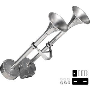 150db Boat Horn Deluxe: 12V Dual Horn Trumpet Upgrade - Polished Stainless Steel Marine Horns with Low & High Tones, Featuring Adjustable Horn SupportUpgraded Pair of Horns