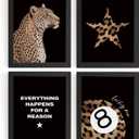 DSHFG Black Leopard Cheetah Prints Y2K Room Decor Funky Cheetah Posters for College Dorm Decor Wall Art Set of 4, Lucky 8 Ball Poster for Teen Girls Bedroom Bathroom Dorm 12x16 Unframed