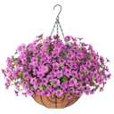 HyeFlora Artificial Fake Hanging Plants Flowers Basket for Outdoor Outside Porch Spring Decoration, Faux Silk Purple Daisy Realistic UV Resistant in Planter for Home Patio Balcony Garden Yard, Purple 2