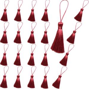 20pcs 3.7 Inch Mini Tiny Craft Tassels Soft Elegant Handmade Silky Floss Tassels with Cord Loop for Keychain Earring, Jewelry Making, Graduation, Bookmarks, Gift Tag DIY Craft Projects (Wine red) (Yz0951)