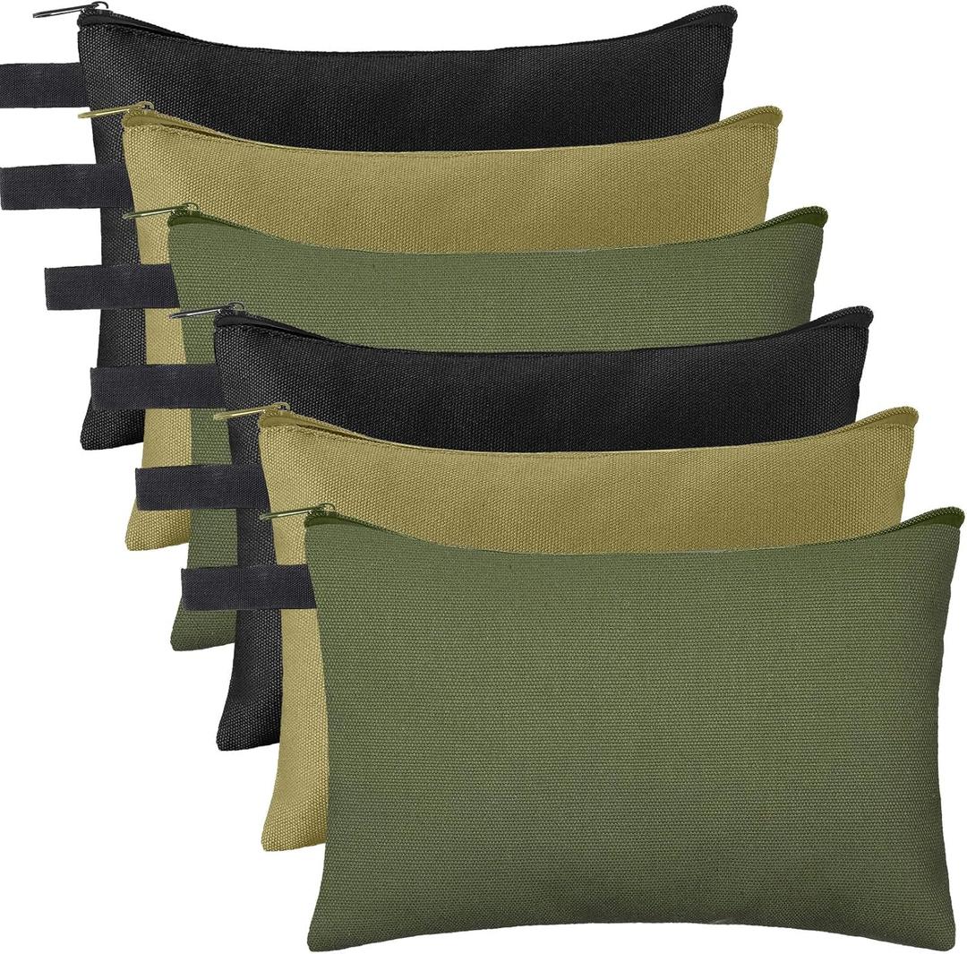 Eccliy 12 Pcs Canvas Tool Bag Pouch Zipper 16 oz Heavy Duty Utility Pouch Bag Multipurpose Storage Organizer 11.8" x 7.9" for Tools, Stationary, Craft, Electronics, Home & Workshop(3 Dark Color)