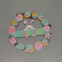 Easter Wreaths for Front Door, Colorful Eggs Happy Bunny Easter Welcome Sign Decorations for The Home Easter Spring Holiday Wooden Hanging Decor for Front Porch Window Wall Farmhouse Indoor Outdoor