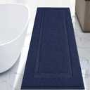 SHACOS Super Soft Long Bathroom Rugs 24"x60" Polyester Fluffy Bath Runner Non Slip Washable Absorbent Bath Rugs Mats Bathroom Accessories Tub Shower Vanity Carpet, Navy Blue 2'x5'