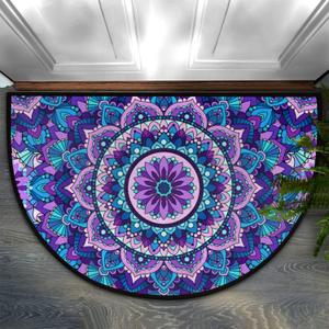 Half Round Door Mat Boho Mandala Anti-Slip Semi Circle Rug 24X36 Indoor Door Mat Half Moon Bath Mat, Washable Decorative Floor Mat for Kitchen Bathroom Hearth Fireplace (B-18)