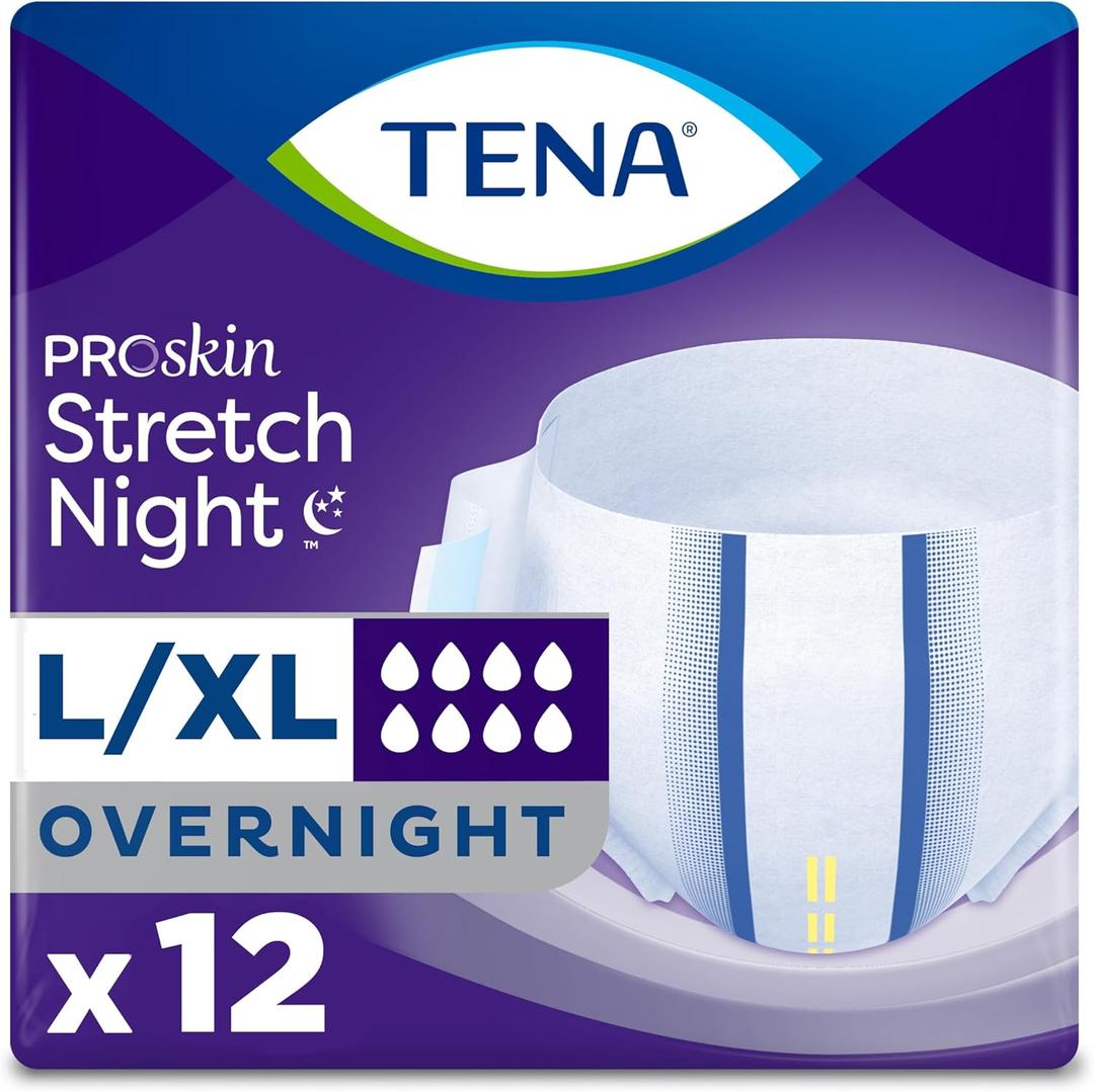 Tena ProSkin Overnight Incontinence Adult Diaper for Women & Men, Stretch, Large/Extra Large, 12 Count