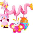 Jollybaby Crib Stroller Car Seat Toys for Baby 0-3-6-9-12 Months, Tummy Time Hanging Sensory Toys for Newborn with Music Box and Teether, Spiral Carseat Toy for Infant Boys Girls Gifts (13-Pink)