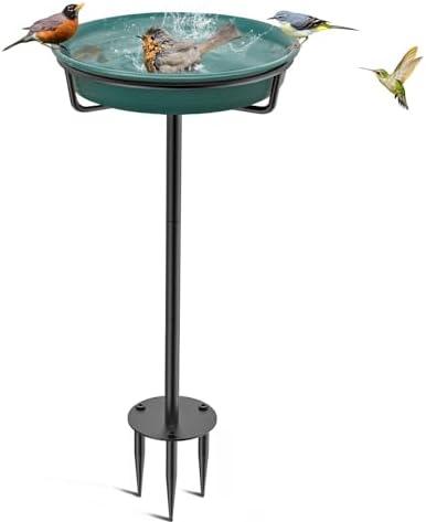 VeyFolzin.st Bird Baths for Outdoors, Detachable Birdbaths for The Garden Clearance, Freestanding Bird Baths for Outdoors Heavy Duty, Bird Bath Bowl Spa & Birdfeeder with Metal Stake Stand (Green)