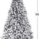Artificial Christmas Tree, Premium PVC Xmas Full, Flocked Snow Pine Tree with Solid Metal Stand, Ideal for Indoor and Outdoor (9FT), White