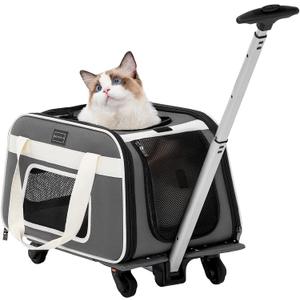 PETSFIT Airline Approved Cat Carrier with Wheels Designed for Small Dogs/Cats with Adjustable Safety Rope & Removable Wheels
