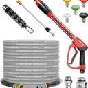 Pressure Washer Gun and Hose Kit, 4800PSI Steel-Braided & Durable - Flexible & Kink-Resistant Power Washer Hose 50 FT with 3/8" Swivel Quick Connector and M22 14mm Adapters Replacement