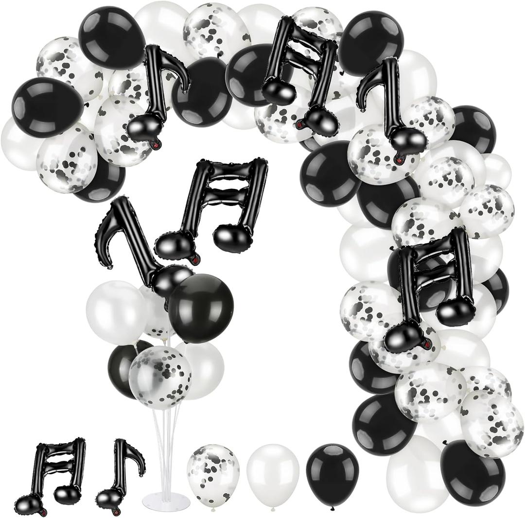 18" Music Notes Foil Balloons Stand Kit 4 Set, Music Latex Birthday Party Decorations Black White Balloons for Baby Shower Wedding Birthday Band Bar Supplies