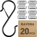 Navona 20 Pcs S Hooks for Hanging Heavy Duty, 3.5-inch Heavy Duty Metal S Hook with Safety Buckle, Suitable for 0.5 inch Rods, S Hook for Hanging Plants, Closet, Kitchen Utensil, Pot, Pan, Bags